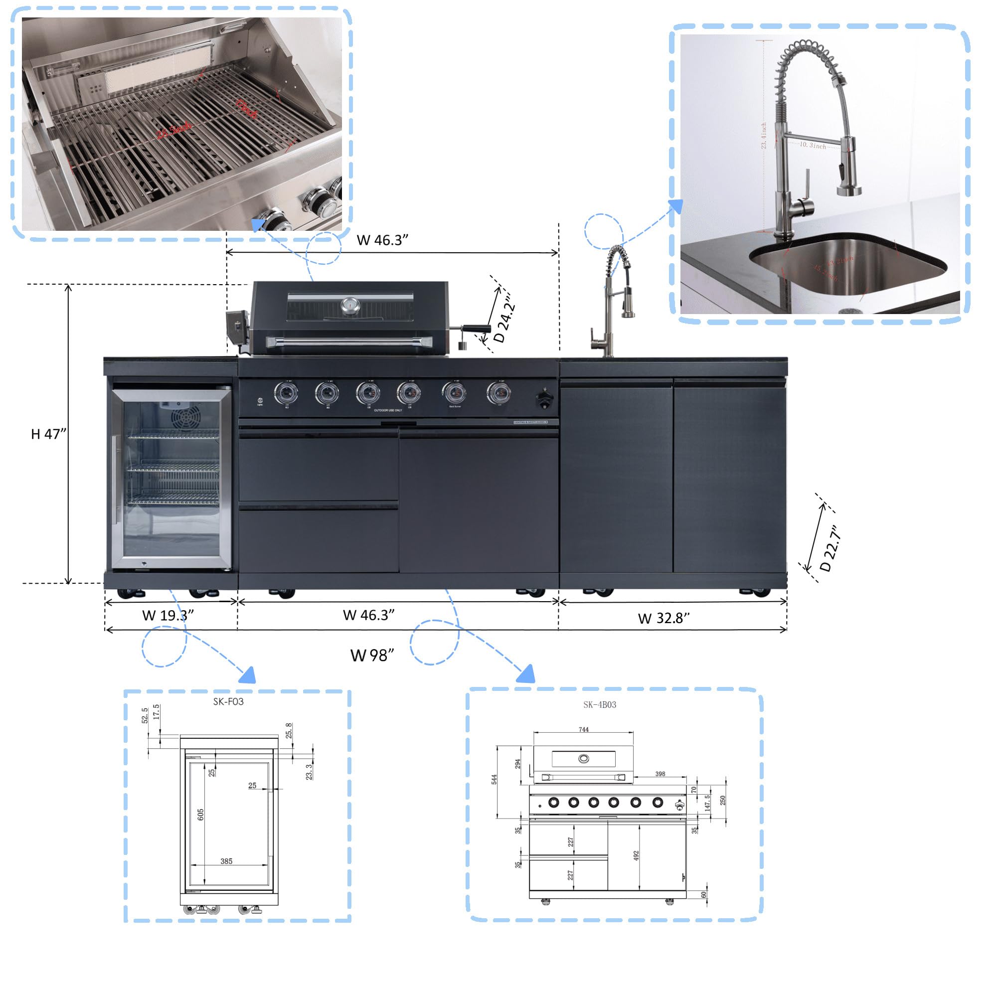 Amazon.com: 98-Inch Modular Propane Outdoor Kitchen Island, All-in